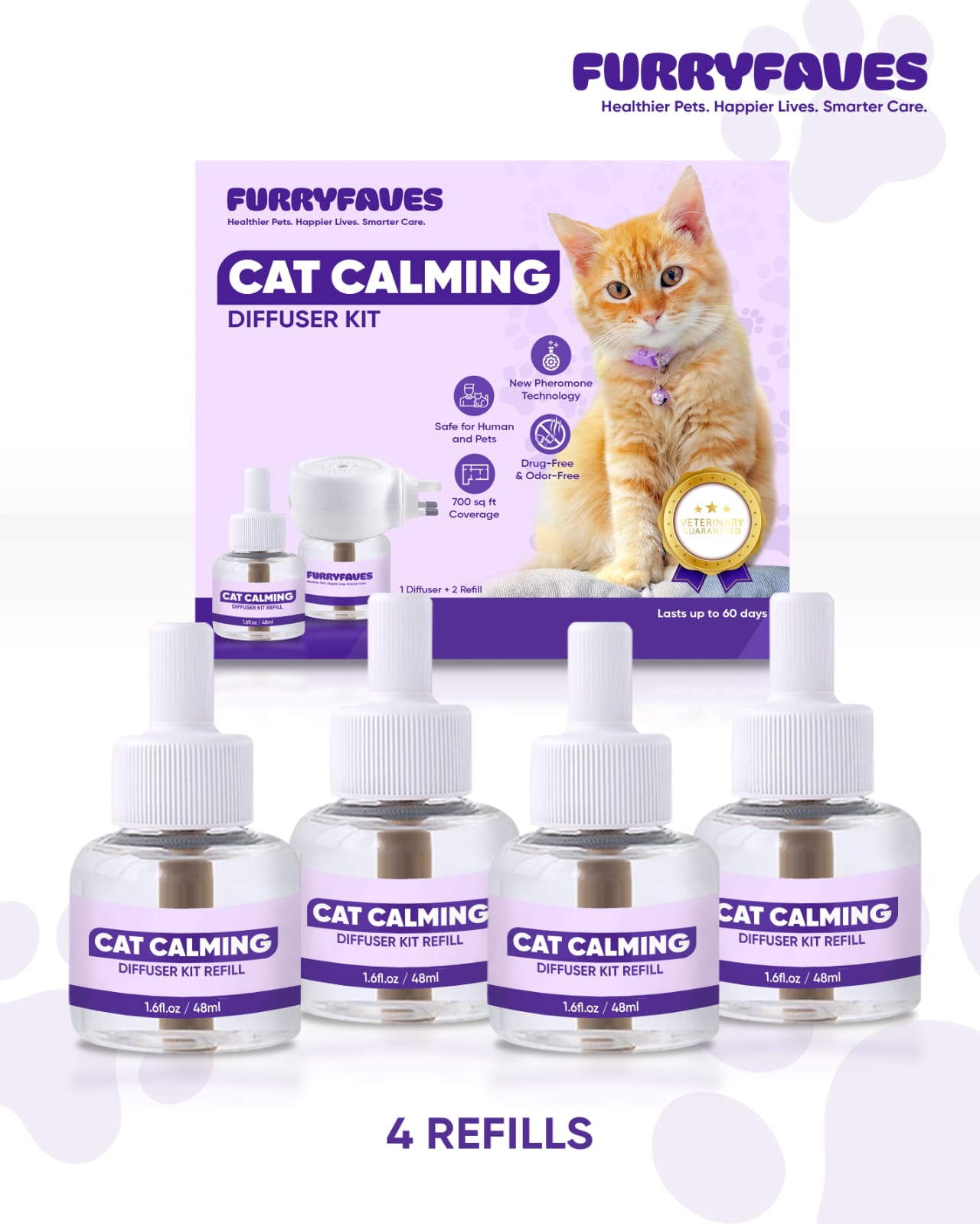 FurryFaves Cat Calming Diffuser Kit β Refill Pack (4 Refills, No Diffuser Head)