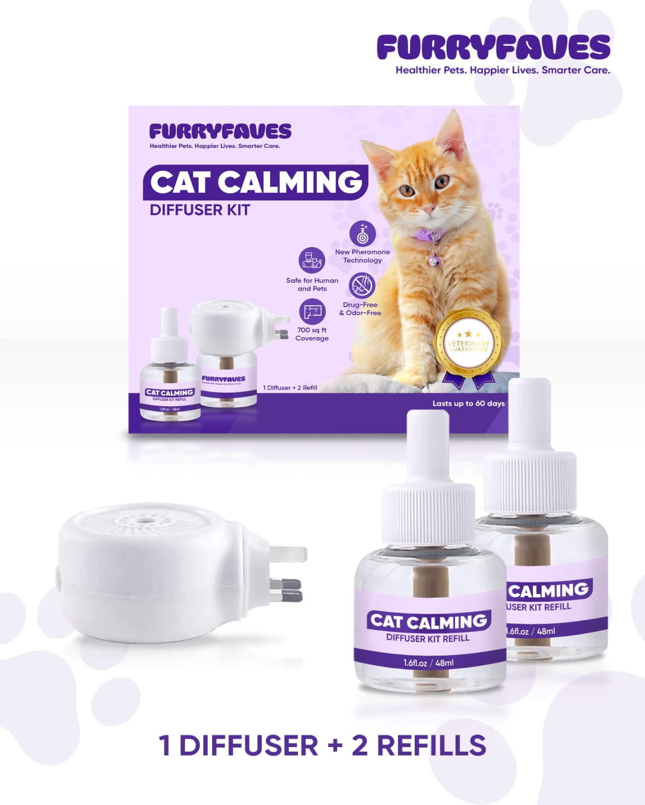 FurryFaves Cat Calming Diffuser Bundle – 1 Diffusers + 2 Refills